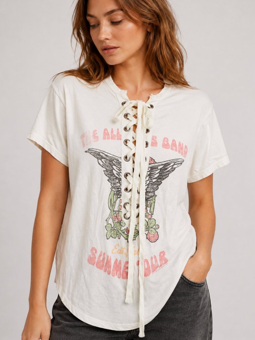 HTF Free People x Trunk Ltd Allman Brothers Lace Up Band Tee Graphic Modified XS